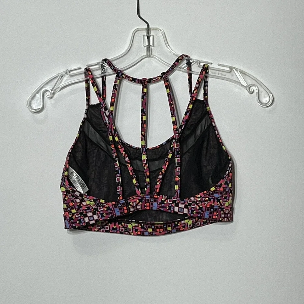 Victoria Sport Geometric Print Mesh‎ Insert Strappy Sports Bra Women's L